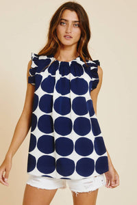 Rachel Ruffle Top- Polka Dot Navy