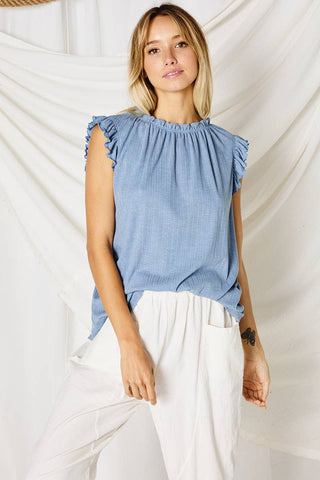 Rachel Ruffle Top- Chambray Blue