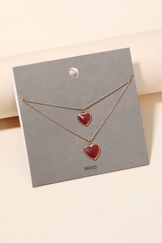 Double Layered Heart Necklace- Red