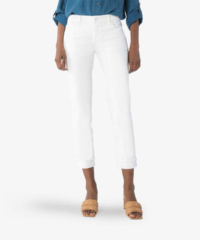 Kut From The Kloth- Amy Crop Straight Leg Roll Up Fray Hem (White)
