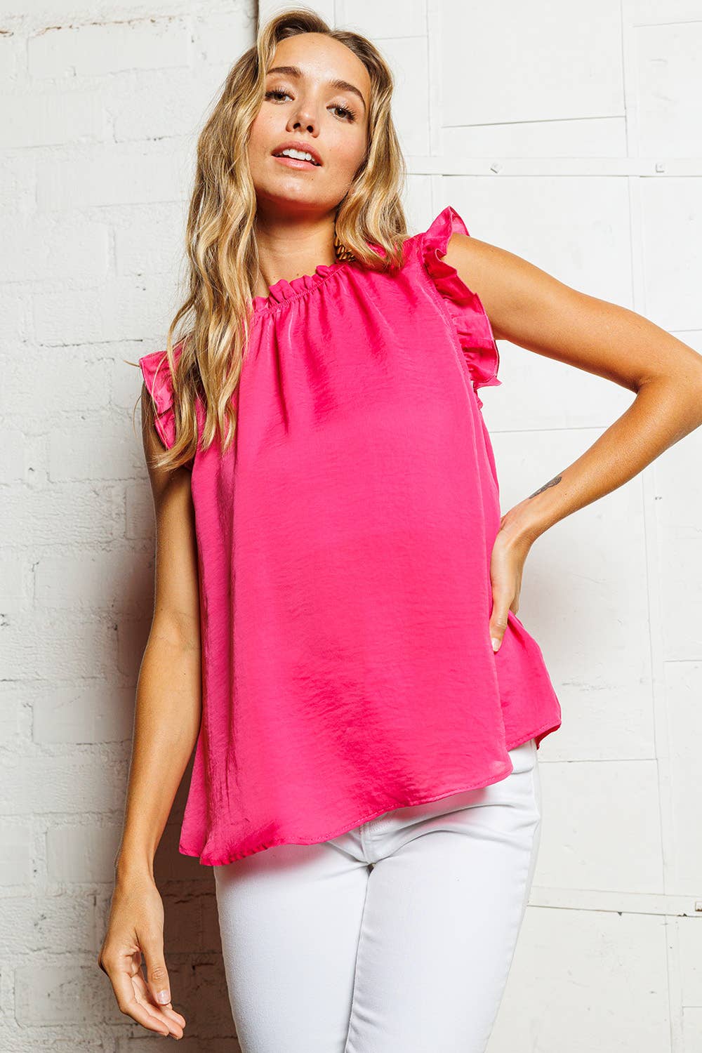 Rachel Ruffle Top- Satin Top