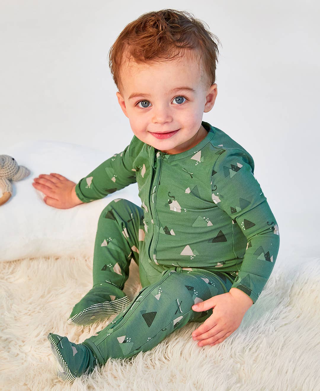 RuffleButts - Ivy Mountain Baby Boys Footed One Piece Pajama