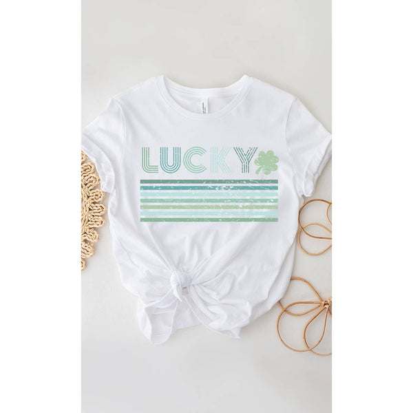 Retro Distressed Lucky Stripe Shamrock Graphic Tee