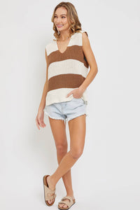 Jenny V-Neck Sweater Vest- Cream/Mocha