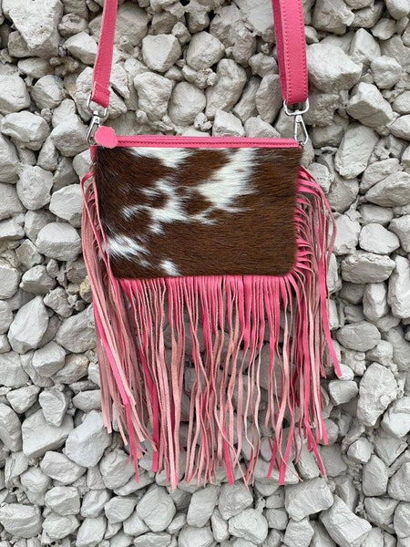 Pin on Cowhide Crossbody with Fringes