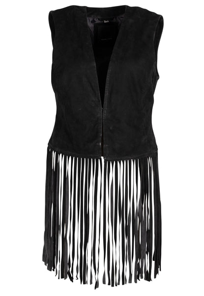 Katy Fringe Leather Vest- Black