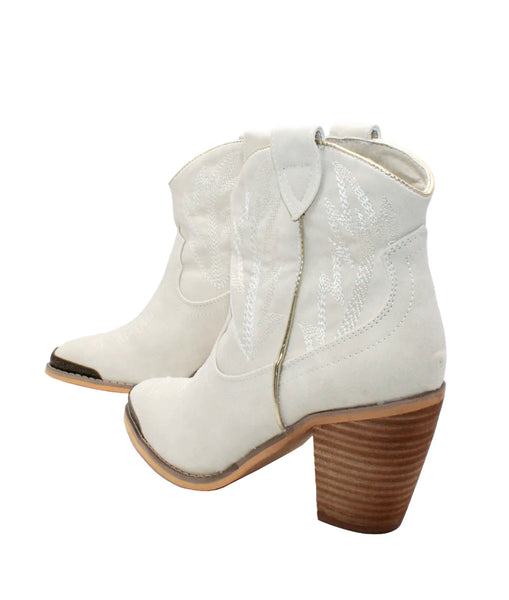 Very Volatile- Taylor Embroidered Metal Toe Bootie- Off White