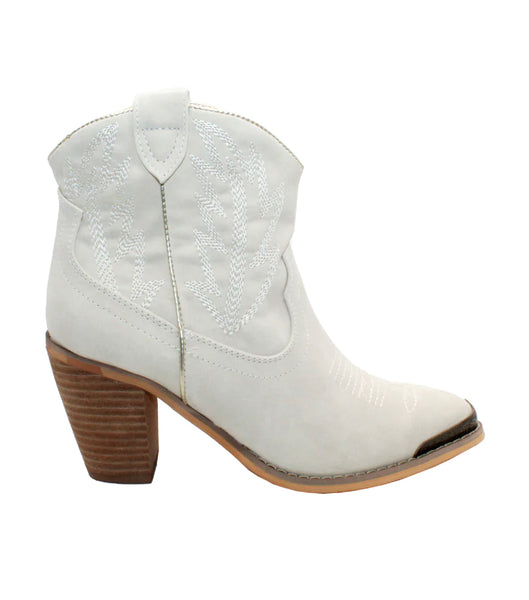 Very Volatile- Taylor Embroidered Metal Toe Bootie- Off White