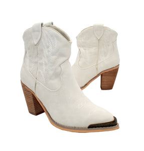 Very Volatile- Taylor Embroidered Metal Toe Bootie- Off White