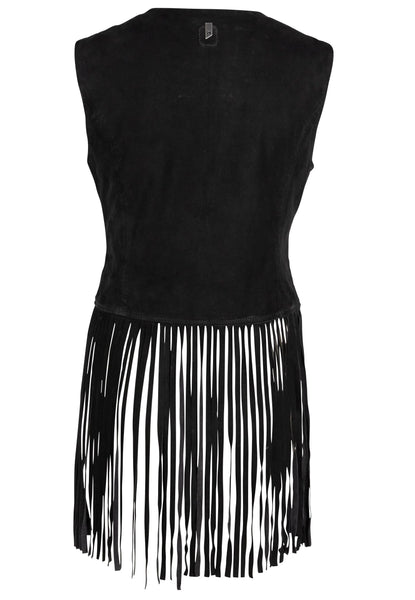 Katy Fringe Leather Vest- Black