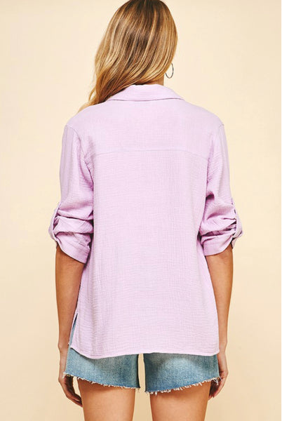 Lynn Button Up Collared Top (Lavender)