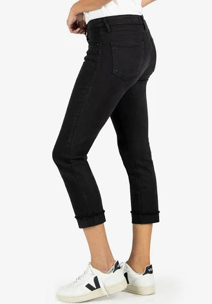 Kut From The Kloth- Amy Mid-rise Crop Straight Leg- Roll Up Fray (Black)