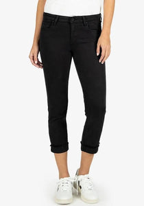 Kut From The Kloth- Amy Mid-rise Crop Straight Leg- Roll Up Fray (Black)
